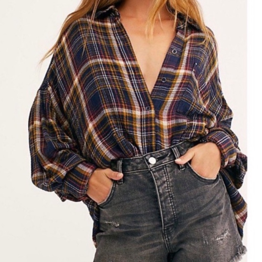 Free People Hidden Valley Plaid Button Front Shirt We The Free - Picture 16 of 16
